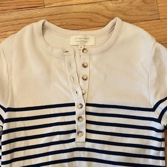 Sezane Alexis Striped Long Sleeve 100% Cotton Henley sweater size M - Picture 5 of 8